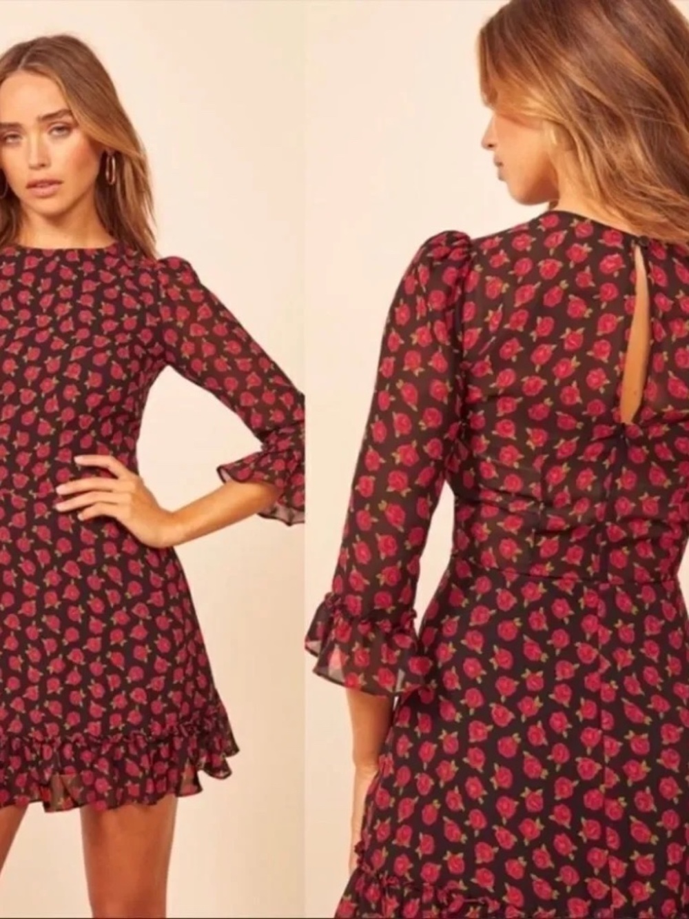 Dress Reformation Anthro Red Roses Ruffles Romantic